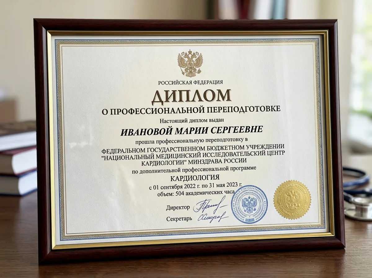 диплом о профессиональной переподготовке медицинского специалиста крупным планом